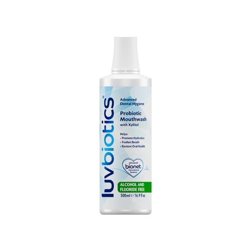 Luv Biotics Alcohol & Fluoride Free Mouthwash with Oral Probiotics, Xylitol for Fresh Breath, Gum Health & Oral Microbiome Support-500m
