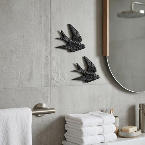 Kathfly 2 Pcs Black Swallow Wall Decor - 4.7-Inch Resin Bird Art, Modern Black Finish