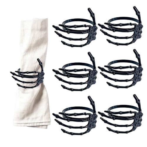 Halloween Napkin Rings Set of 6 - Black Skeleton Hand, 8 Size