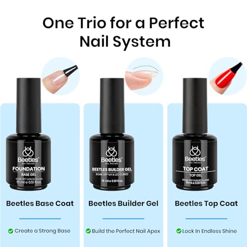 Beetles Builder Gel for Nails with Base & Top Coat Set - Clear 3Pcs C-Clear-3