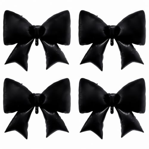 Black Bow Balloons Set - 4 Pieces 38 Inch Foil Decorations for Halloween & Birthday