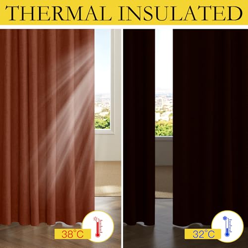 Blackout Linen Curtains 84 Inch Long, Rust Orange, 2 Panels - Variation of THIS listing