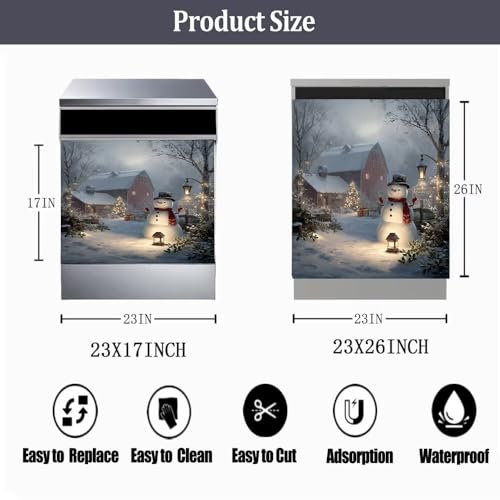Farmhouse Snowman Dishwasher Magnet Cover - Winter Christmas Kitchen Decor, 23x26 inches