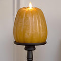 Flameless Flickering Pumpkin Candle - Unscented LED Decor with Timer, Harvest Gold, 4.9" x 6"