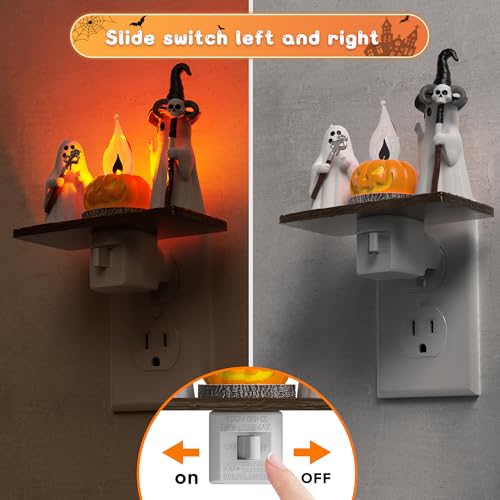Cane Ghost Halloween Night Light - Flickering Flame Ghost Campfire Lamp with Rotatable Plug