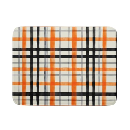 24 x 24 Inch Buffalo Plaid Dish Drying Mat - Fall Orange Black Reversible Microfiber Kitchen Decor