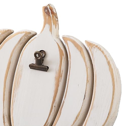 White Rustic Pumpkin Table Decor with Stand & Clip - 8x10 Inch - Fall & Holiday Decor