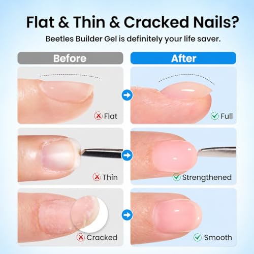 Beetles Builder Gel for Nails with Base & Top Coat Set - Clear 3Pcs C-Clear-3
