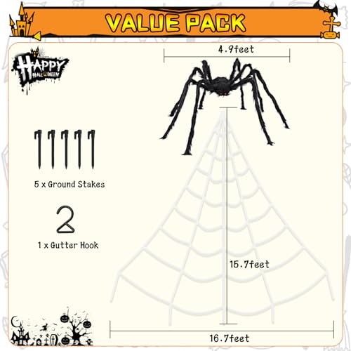 200-Inch Halloween Spider Web and 59-Inch Giant Fake Spider Decorations Outdoor Yard Indoor Party Decor