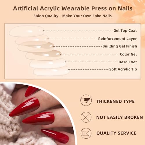 Press On Nails with French Cherry Leopard Design - Almond Fake Nails 24PCS