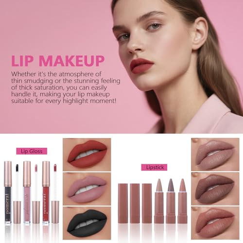 12 Color Makeup Kit for Women & Teens with Eyeshadow, Foundation, Lipstick & Brushes - Full Makeup Set