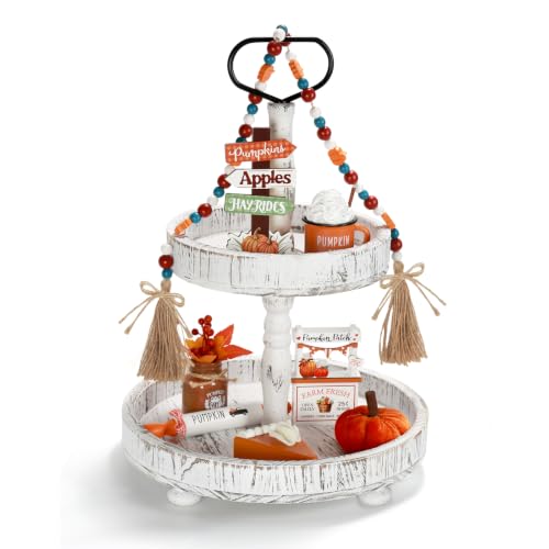 Fall Farmhouse Tiered Tray Decor Set - 8 Pcs Autumn Harvest Thanksgiving