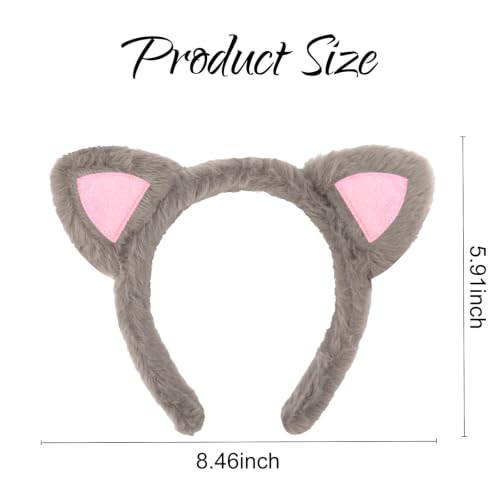 Cat Ears Headband Set - Kitty Costume Accessory for Women Halloween Black White Grey