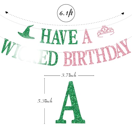Wicked Birthday Banner Witch Theme Party Decorations Pink Green Glitter Sign