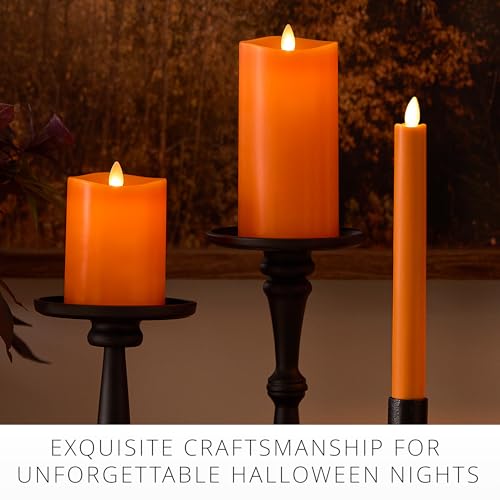 3 x 6.5 Inch Flameless LED Pillar Candle - Russet Orange Real Wax with Timer, Remote Ready