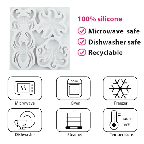 Marine Theme Silicone Mold Crab Starfish Octopus Cake Decorating Fondant Mold - Style K