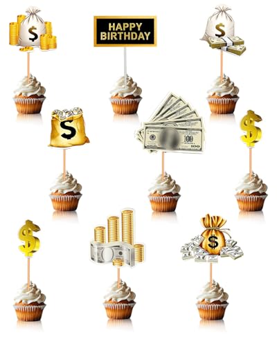 10PCS Money Theme Cake Toppers Dollar Bill Sign Party Decorations