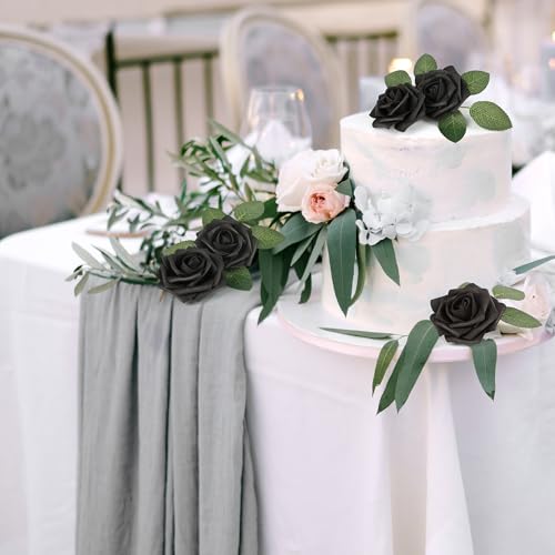 Black Artificial Roses - 50 Pcs Fake Foam Roses for Wedding & Party Decor - Gothic Halloween Centerpieces & DIY Bouquets
