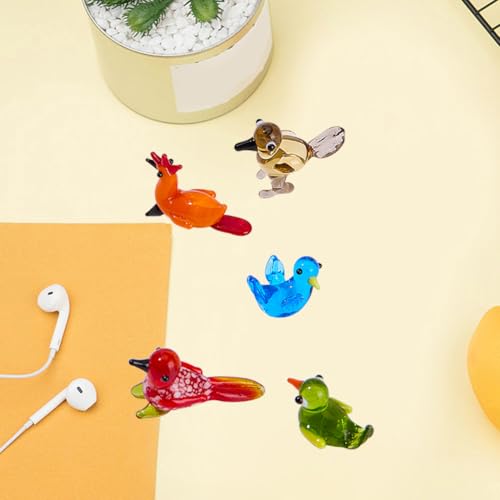 Hand Blown Glass Bird Figurine Set - 5 Styles Mini Lampwork Animal Decor - Birds & Doves Set