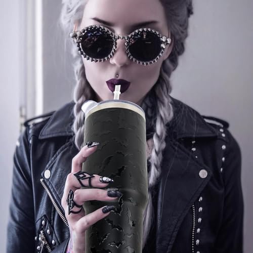 Halloween Bat 40oz Insulated Tumbler with Handle, Lid & Straw - Black Coffee Cup Gift