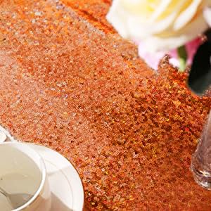 12 x 72 Inch Orange Sequin Table Runner Set of 6 - Elegant Home & Party Décor