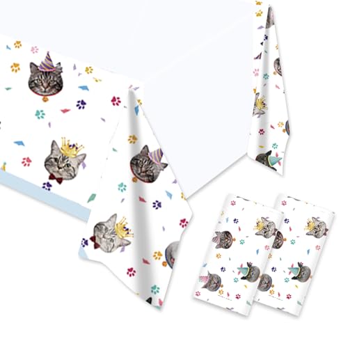 Pet Cat Party Tablecloth Set - Waterproof Disposable 70x51 Inches, 2-Pack