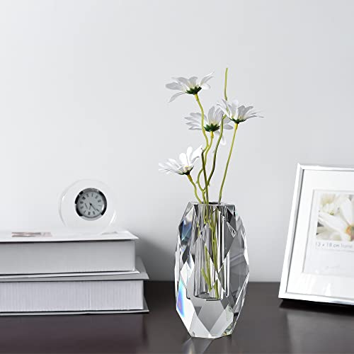 Small Crystal Flower Vase - 6 Inch Clear Decorative Vase with Gift Box for Home Wedding Christmas
