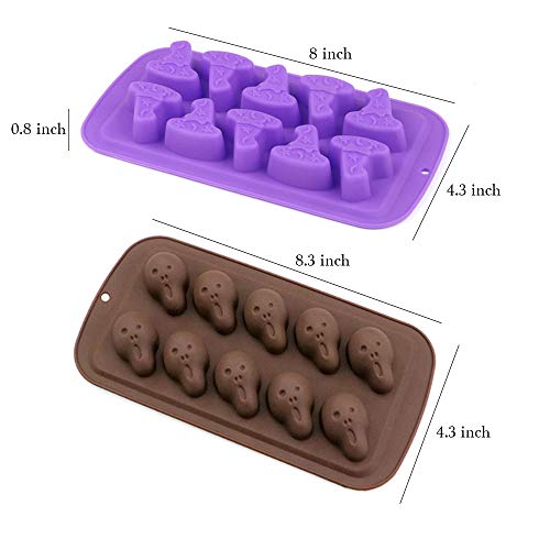 Halloween Silicone Candy Molds Set - Bat, Pumpkin, Witch Hat, Ghost, Skull