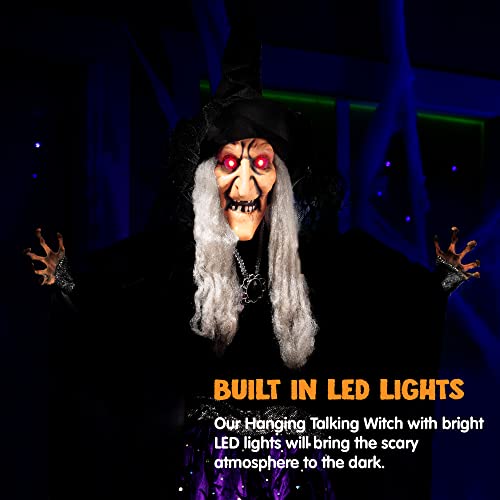 47-Inch Animated Witch Halloween Decor - Light-Up, Sound Activated, Outdoor Haunted House Yard Ghost
