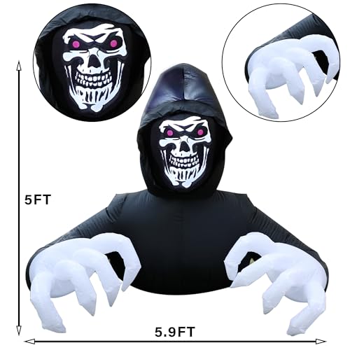 6ft Inflatable Grim Reaper Halloween Decoration Outdoor Yard Display with LED Lights