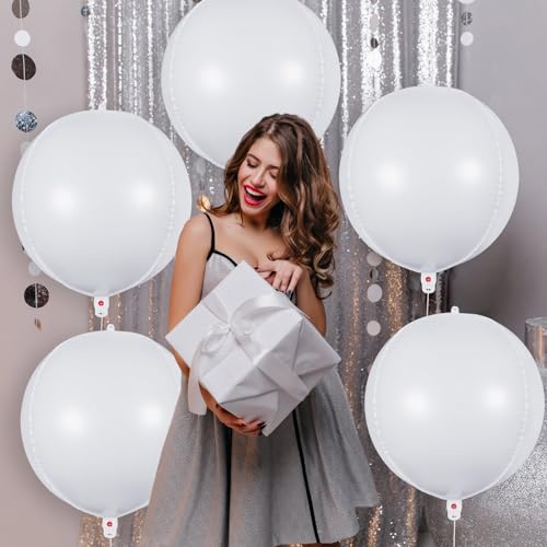 White Metallic Balloon Set - 22 Inch Large Round Foil Balloons for Party Decorations - Variation: White