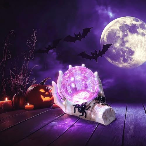 Halloween Snow Globe Crystal Ball LED Decor White Skeleton Hand - Spooky Indoor Display