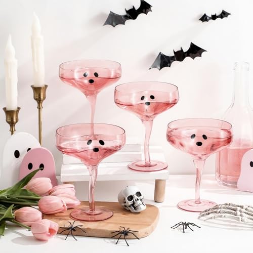 Halloween Ghost Martini Glasses - Pink, 4 Pack, 13 oz Cocktail Cups
