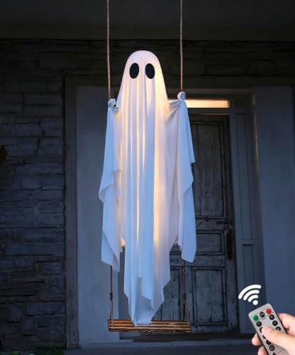 Outdoor Halloween Ghost Decoration - 5 to 13 Ft Adjustable Hanging Inflatable with LED Lights