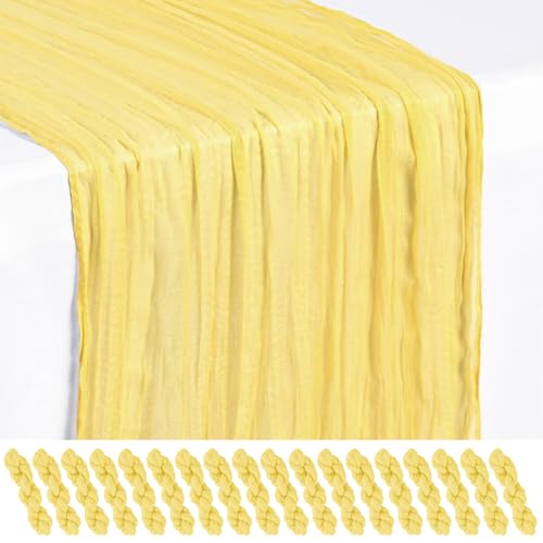 Light Yellow Cheesecloth Table Runner 17x108 Inches - 18 Pack Boho Home Decor