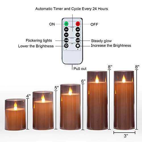 Gray Flickering Flameless Candles Set of 5 with Remote Control - Halloween Decor