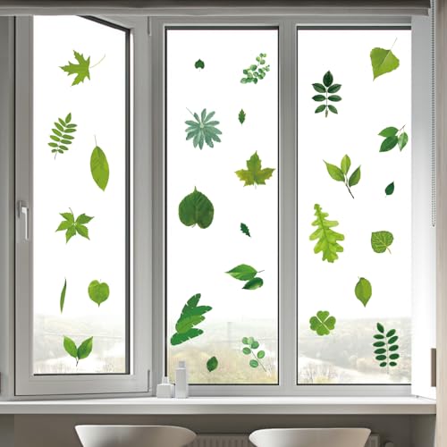 Green Leaf Wall Stickers for Windows - Self-Adhesive Vinyl Decals, Waterproof, 8 Sheets - Leaf-210