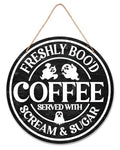 Halloween Coffee Bar Sign - Ghost Welcome Sign for Front Door, Wooden Wall Decor, Farmhouse Office Kitchen - Coffee Variation