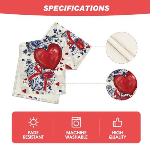 Hearts Bow Valentine's Table Runner 13x90 Inch Red Blue Home Decor