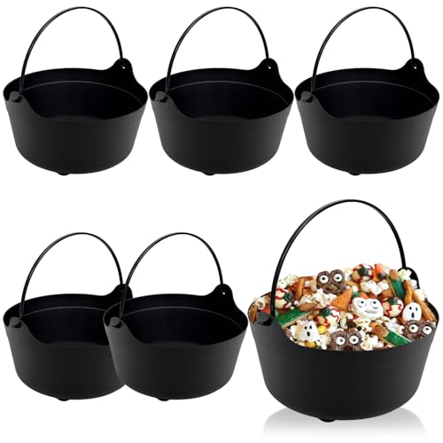 6-Pack Halloween Cauldrons 9 Inch Plastic Witch Pot Candy Buckets Bulk Black