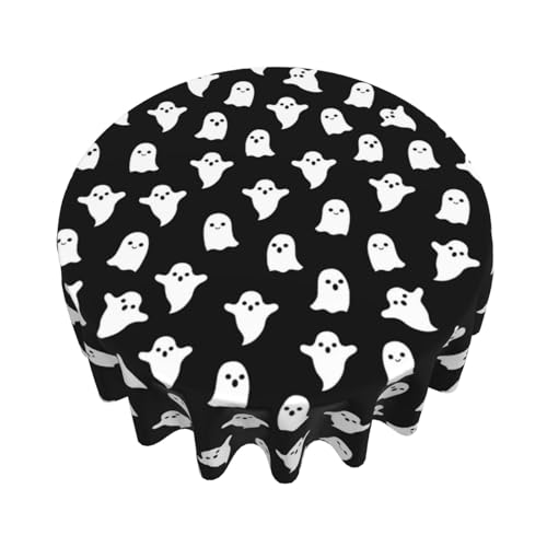 Halloween Ghost Tablecloth 70 Inch Round Black Beige Cute Decor for Dining & Parties