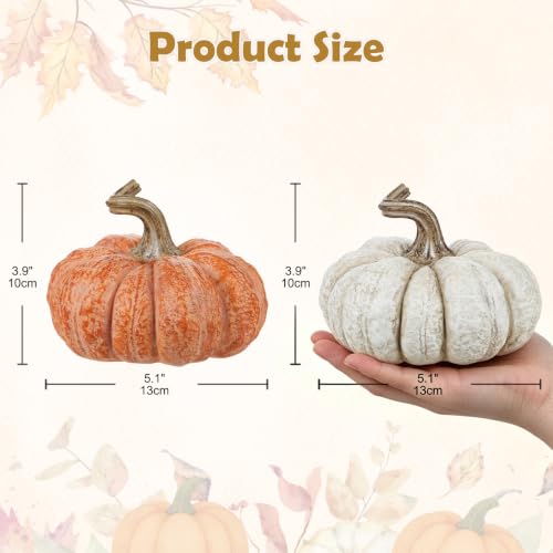 White Orange Fall Decor Set of 2 Artificial Resin Pumpkins - Autumn Home Accent