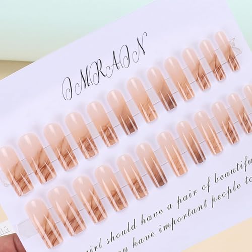 IMRAIN Long Square Press On Nails - Brown Marble Gradient A-19 Variation 24 Pcs