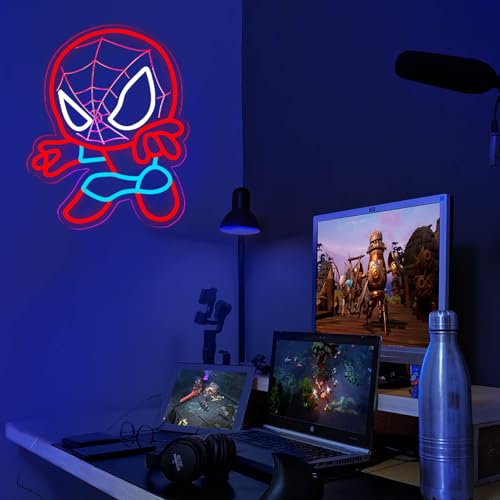 LED Spider Neon Sign for Wall Decor - Dimable Anime Light Up Display - Kids & Game Room Decoration - T-Spider Variation