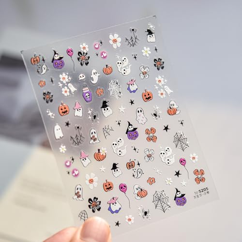 Halloween Nail Stickers 5D Embossed Ghost Pumpkin Spider Web Design - Variation of Halloween Decals Style1