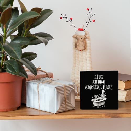 Dark Academia Skeleton Wooden Sign Decor - Funny Gothic Bathroom Wall Art