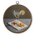Cheese Crackers Wall Art - Martini Cocktail Food Decor, 10x10 Inch Round Canvas with Frame