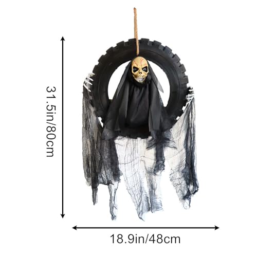 Lighted Talking Moving Skeleton Head Reaper Halloween Hanging Decor with Motion Sensor