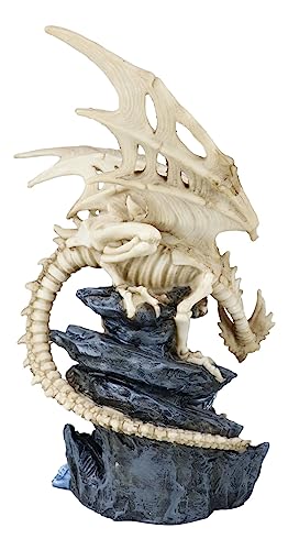 Gothic Skeleton Bone Dragon Statue with Crystal Cavern Decor - 10.25 Inch Fantasy Figurine