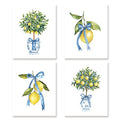 Chinoiserie Wall Art Set of 4 - Blue and White Lemon Tree Prints 8x10 Unframed